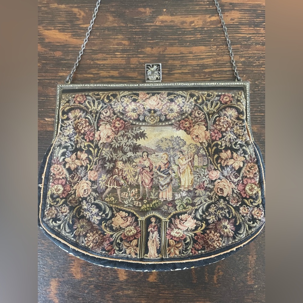 Antique Rare Handmade Victorian Floral Tapestry Bag